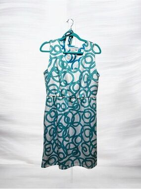 Gretchen Scott Designs Teal and White Ring-Print Sleeveless Dress